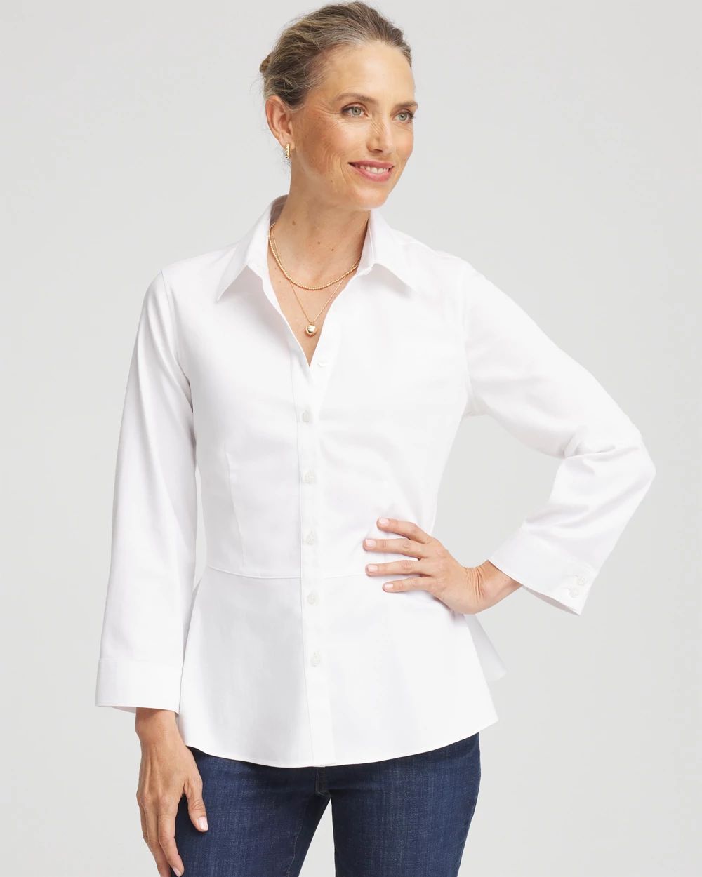 No Iron™ Peplum Stretch-Sateen Shirt | Chico's